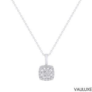Luxury 18k White Gold Round Square Diamond Elegant Pendant 0.20ct Round Diamonds